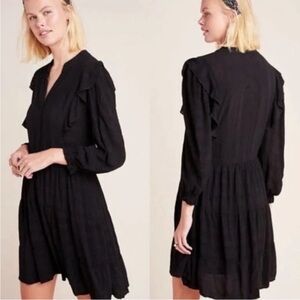 Amadi by Anthropologie Black Gauze Flowy 3/4 Sleeves